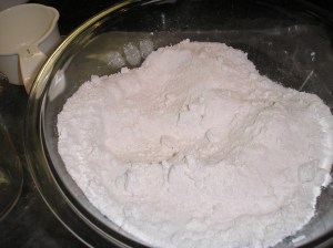 Flour and sugar in a mixing bowl
