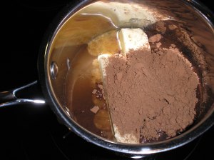 Melting butter, water and cocoa