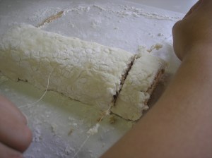 Cutting through the dough