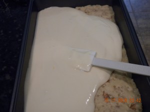 Pour on top of cake mixture