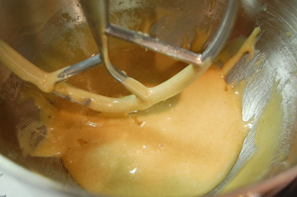 Add 2 eggs and beat for five minutes.